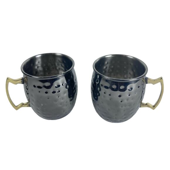 Moscow Mule Stainless Steel Mugs Gunmetal Gray Brass Handles-Set of 2-Excellent! - Picture 2 of 5